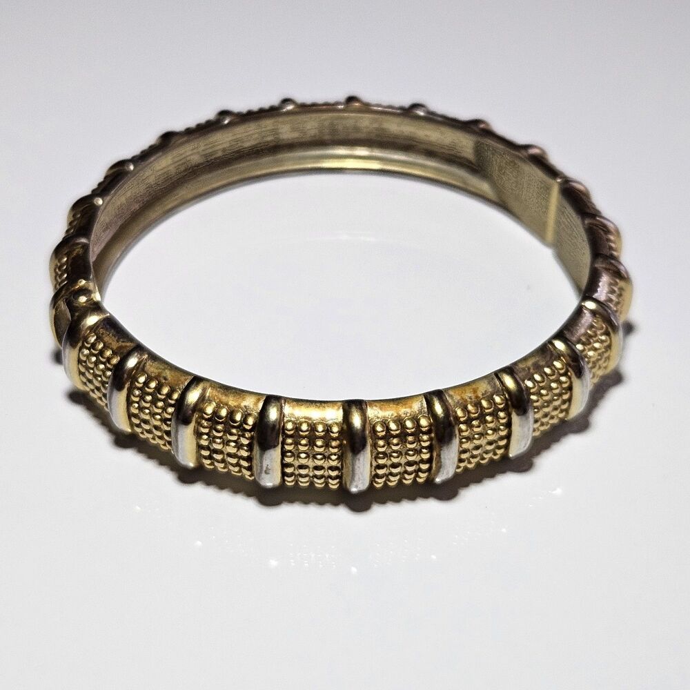 Cookie Lee Gold Tone Textured Hinge Bangle Bracelet Approx 7.5"